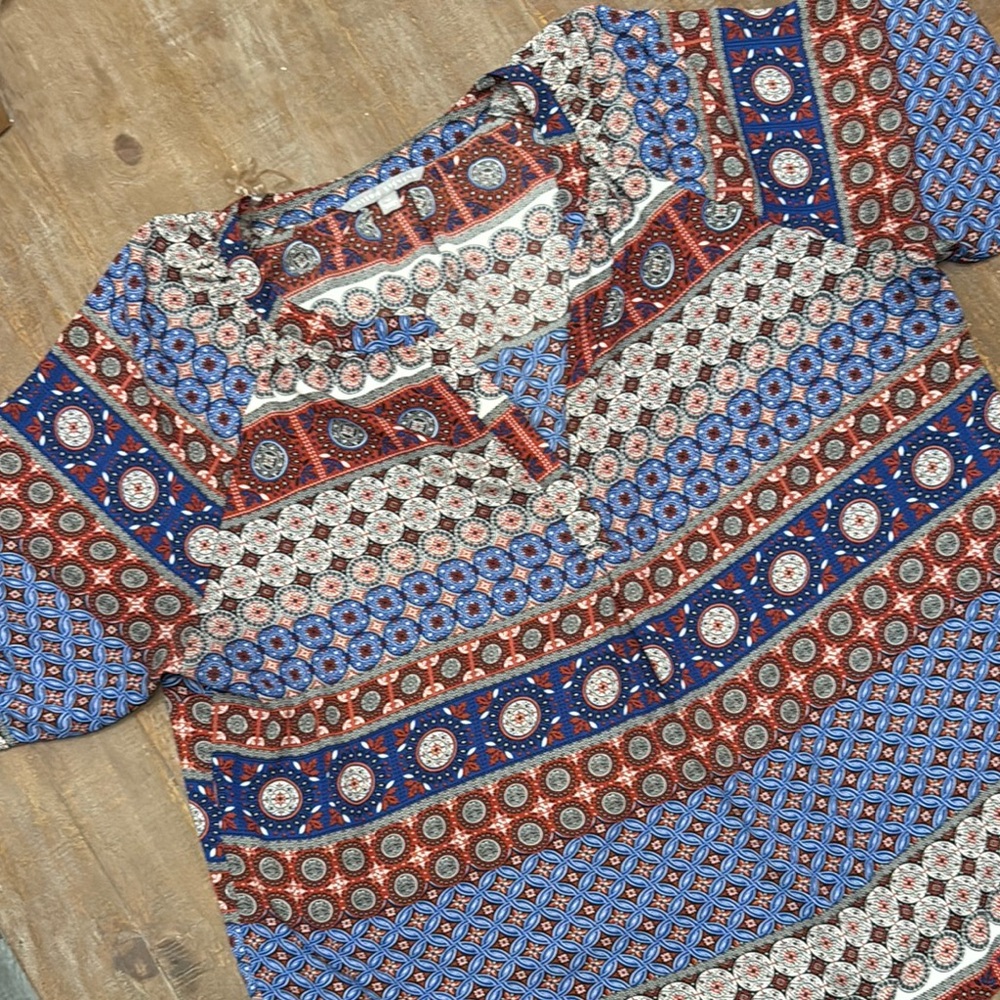 Valerie Stevens Red and Blue Patterned Blouse